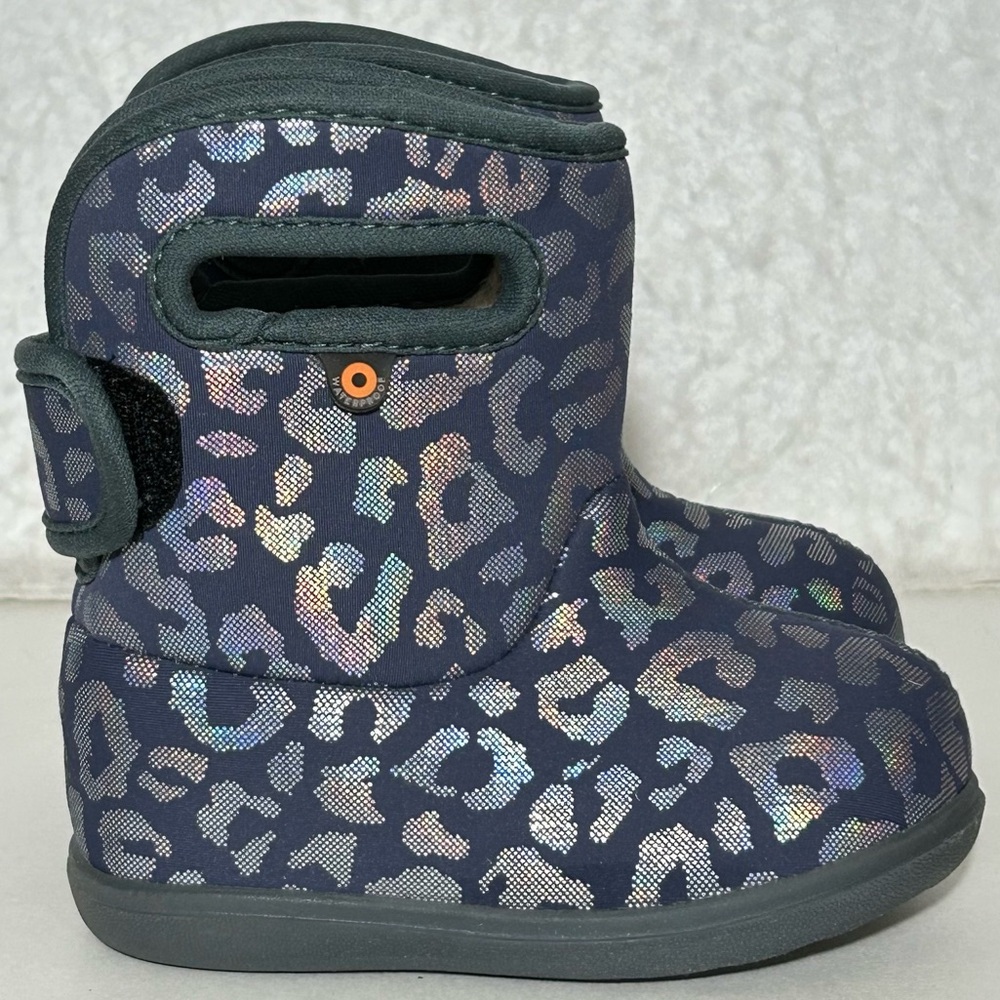 Bogs Kids Navy Leopard Print Waterproof Snow Boots